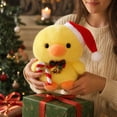 thumbnail image 3 of Christmas Duck Plush Toy Stuffed Animal | Cute Cartoon Design Wearing Red Santa Hat Holding Candy Cane Accessory Christmas Gift Holiday Decoration, 3 of 3
