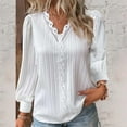 thumbnail image 2 of Plain T Shirts for Women Lace Patchwork V Neck Loose Fit Casual Long Sleeve Blouse Tee Summer Tops, 2 of 6