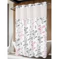 thumbnail image 2 of No Hook Shower Curtain with Snap-in Liner, Pink Grey Botanical Waterproof Fabric Bathroom Curtains, Watercolor Spring Floral Summer Leaf Bath Curtains & Mesh Top Window Stall 48"x72", 2 of 9