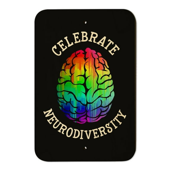 Celebrate Neurodiversity Brain Autism Rainbow Spectrum Home Business Office Sign - Wood - 6" x 9" (15.3cm x 22.9cm)