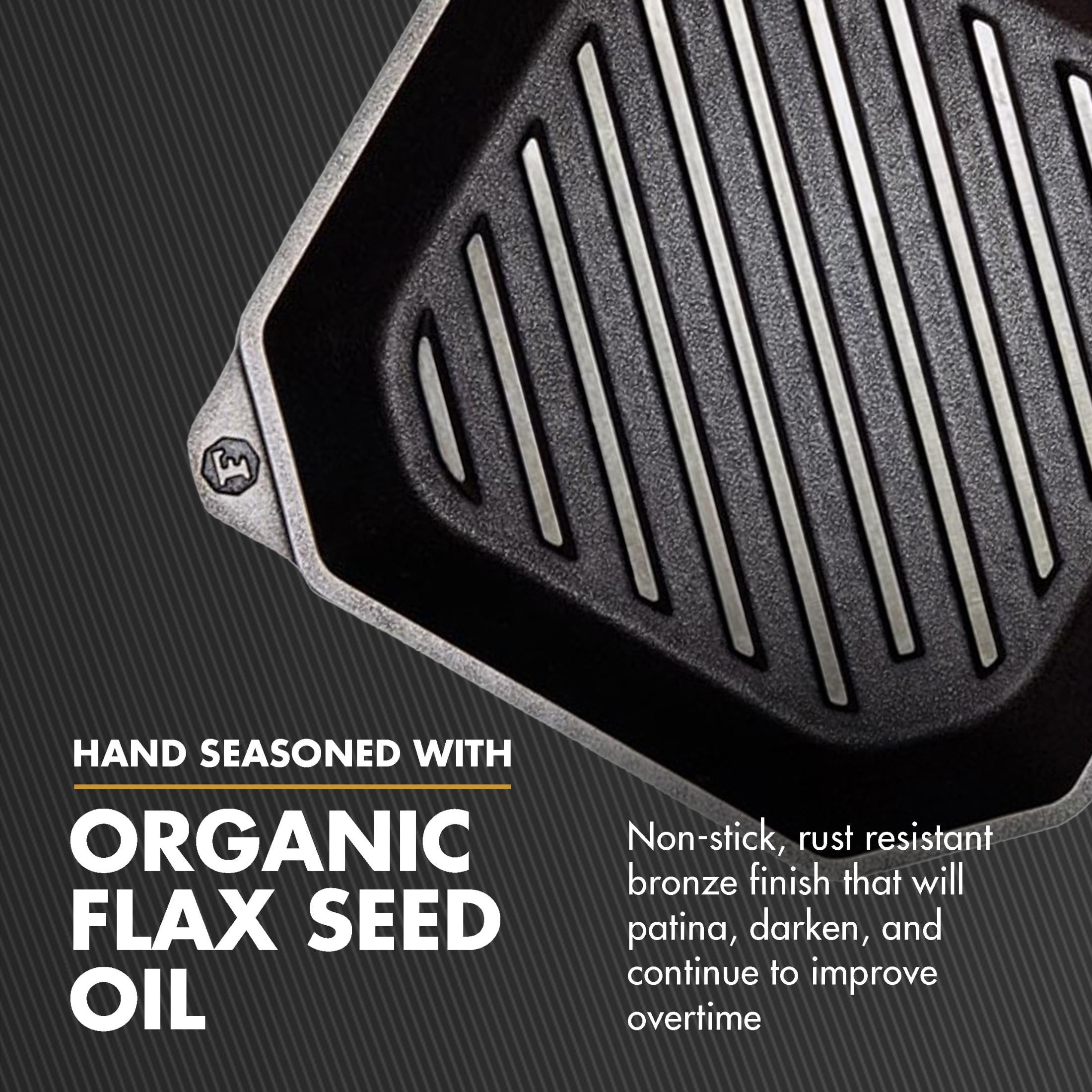 FINEX 10" Cast Iron Grill Pan - Grill Pans with Superior Heat Distribution - Near Non-Stick for Easy Cleaning - Cast Iron Grill Pan - For Indoor & Outdoor Grilling - Pre-Seasoned with Flaxseed Oil