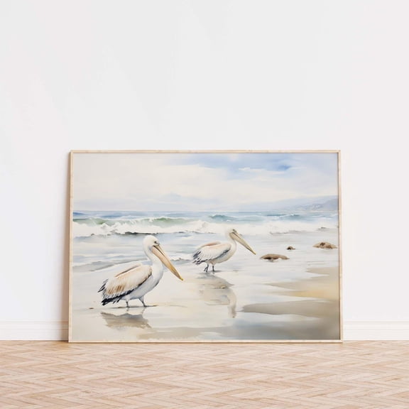 Pelican Beach Wall Art Print, Coastal Bird Decor, Seaside Ocean Wildlife Print, Coastal Artwork, Nature Beach House Decor, Bird Art Home Decor #159, Unframed Poster Size 8x12