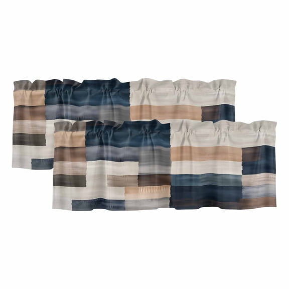2 Pack Abstract Blue Black Valance for Window Oil Painting Kitchen Valance Rod Pocket Short Curtain Topper Decorative Window Treatment for Living Room Bedroom 60"x18"