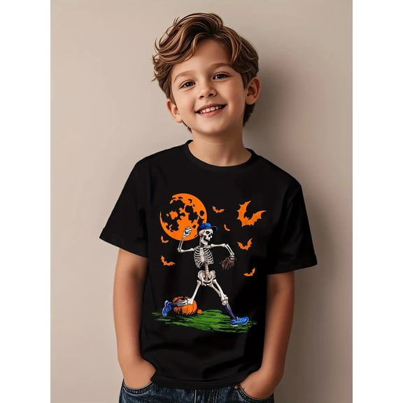 Childrens Wear Halloween Skeleton Soccer Player Graphic Tee For Boys Girls Funny Cute Holiday Gift Unisex Short Sleeve Cotton Tee
