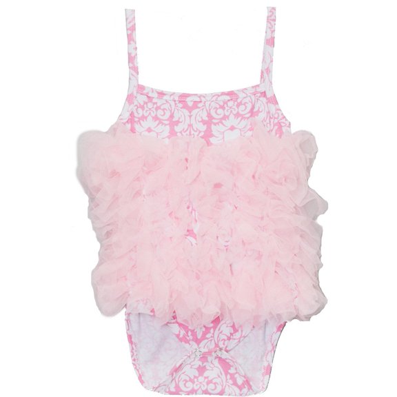 Wenchoice Girl's Pink Damask Ruffle Bodysuit - S(6M-12M)