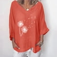 thumbnail image 2 of IROINNID Plus Size Shirts for Women Cotton Shirts for Women Comfortable Printed V- Neck Three Quarter Sleeve T-shirt Blouse Loose Tops,Orange, 2 of 5