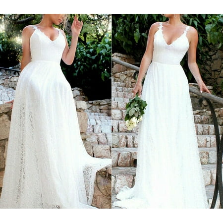 Women Lace Evening Party Ball Prom Gown Formal Cocktail Wedding Long Dress White Size
