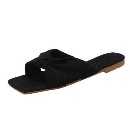 

Fashion Summer Plus Size Women s Shoes Flat Heel Suede Bow Beach Slippers
