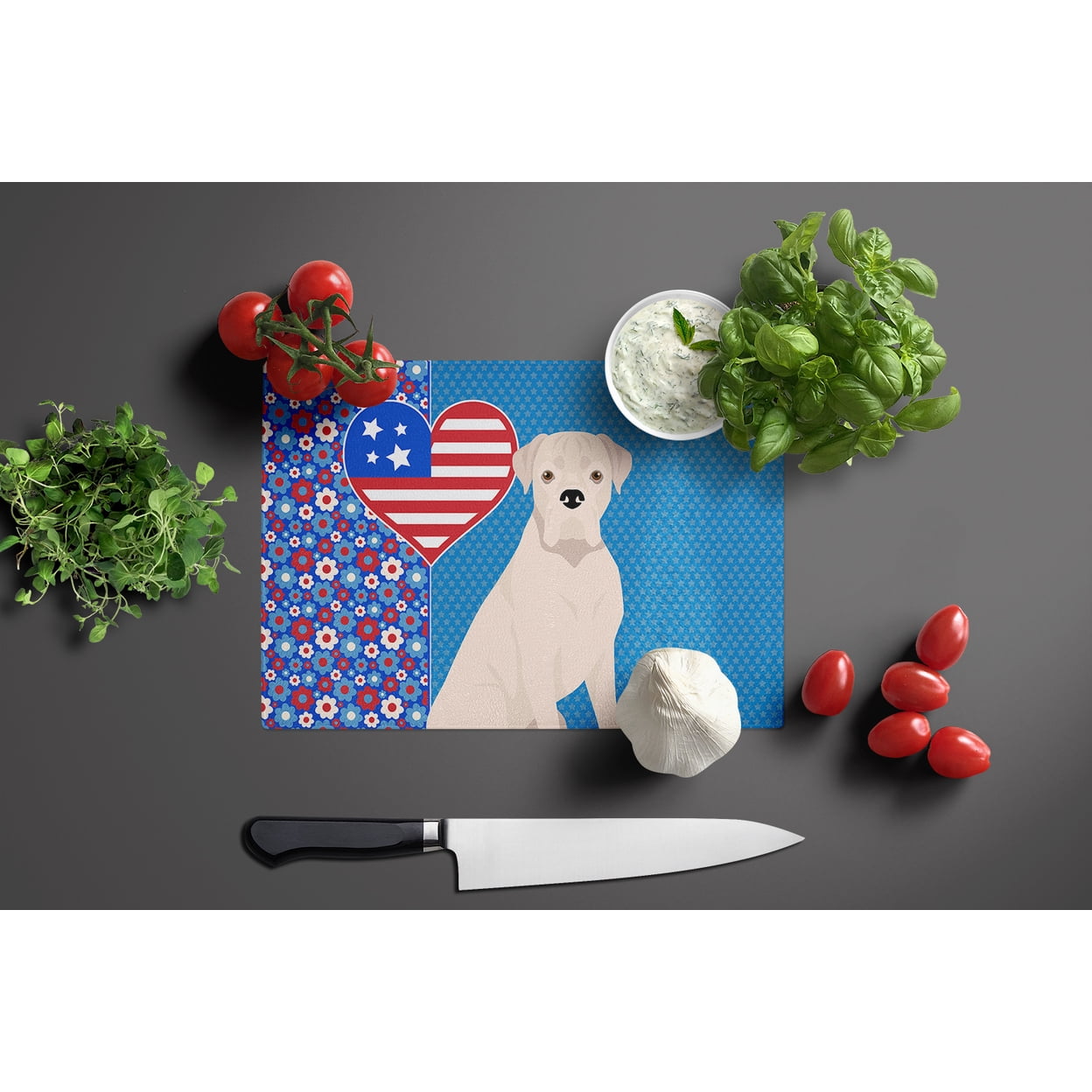 Natural Eared White Boxer Glass Cutting Board Large 12 in x 15 in