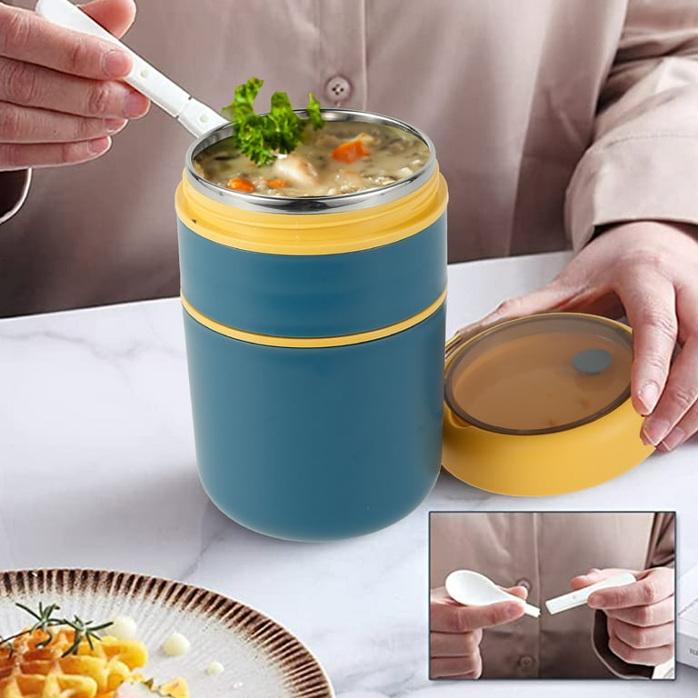 ALIMARO Vacuum Insulated Food Container for Hot Food Portable Food Warmer  School Lunch Box with Foldable Spoon Silicone Handle for School Office Work  