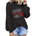 thumbnail image 2 of Pntutb Mujer Impreso Camiseta Suelta Encaje Manga Larga Blusa Cuello Redondo Casual tops Pntutb Pntutb-1773, 2 of 5