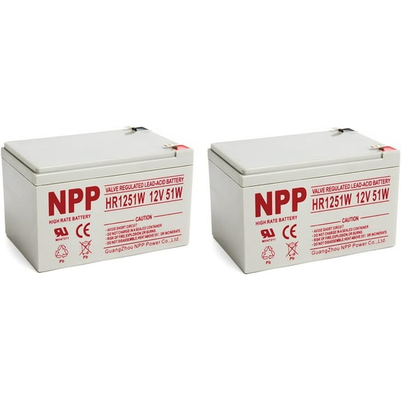 NPP HR1251W (F2, 2Pcs) 612Watts12V 51Watt/Cell AGM Sealed Lead Acid High Rate Battery, 12V 14Ah, 15Ah Battery Flame Retardant UPS Battery for Fish Finder, Scooter, Security System and Solar System