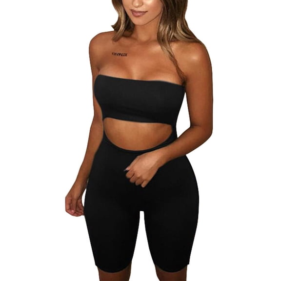 SRZYMJ Plus Size Jumpsuit Solid Color Open Back Tube Shorts Short Sportswear for Women Comfortable Stretchy Fit