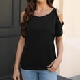 thumbnail image 2 of GigrtiJin Womens Cold Shoulder Tops Crew Neck Off Shoulder Sleeve Solid Color Loose Breathable Blouse, 2 of 7
