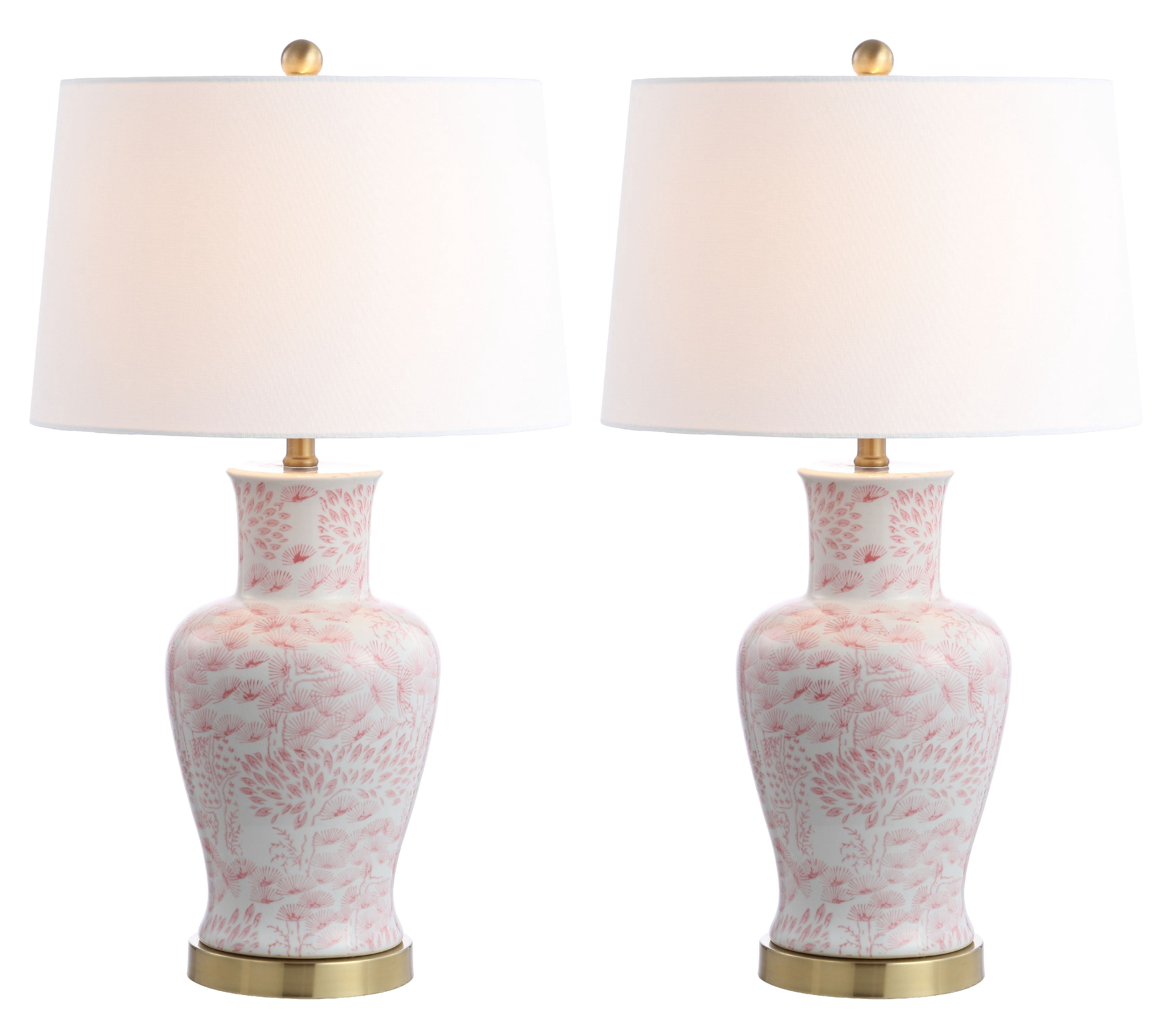 SAFAVIEH Calli Floral 28 in. H Table Lamp, Pink/White, Set of 2