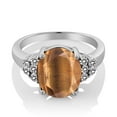 thumbnail image 2 of Gem Stone King 4.33 Ct Oval Brown Tiger Eye White Diamond 925 Sterling Silver Ring (Size 7), 2 of 4
