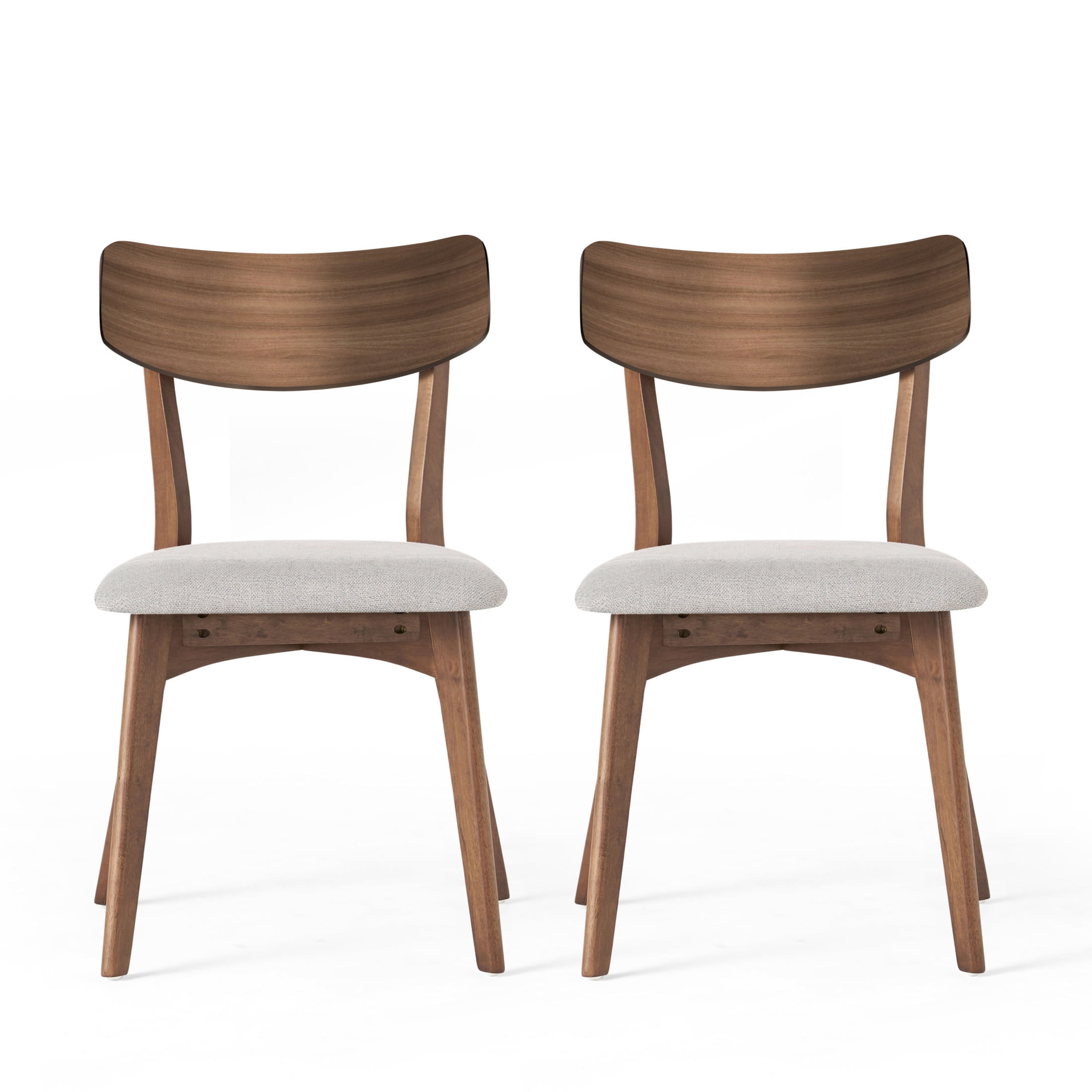 Mid-Century Modern Dining Chairs with Upholstered Seats & Rubberwood Frame, Light Beige, Set of 2