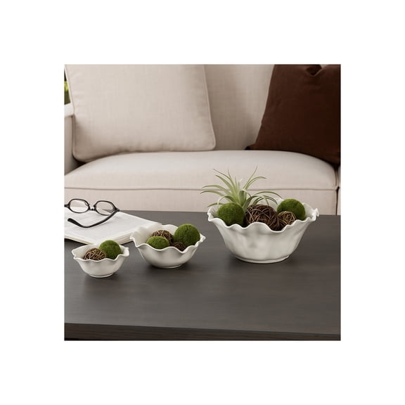 Decorative Petal Bowl for Coffee Table Decor - Stylish Centerpiece Table Decorations or Kitchen Counter Decor - Modern Elegant Home Decor Accent for Key and Candy Bowl - Set of 3, 6", 5", 4", Ivory