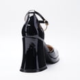 thumbnail image 2 of Women's Black Smooth Patent Leather Pumps Chunky Block Heel Platform Dress Shoes Ankle Strap Mary Jane Heels for Office, 2 of 7