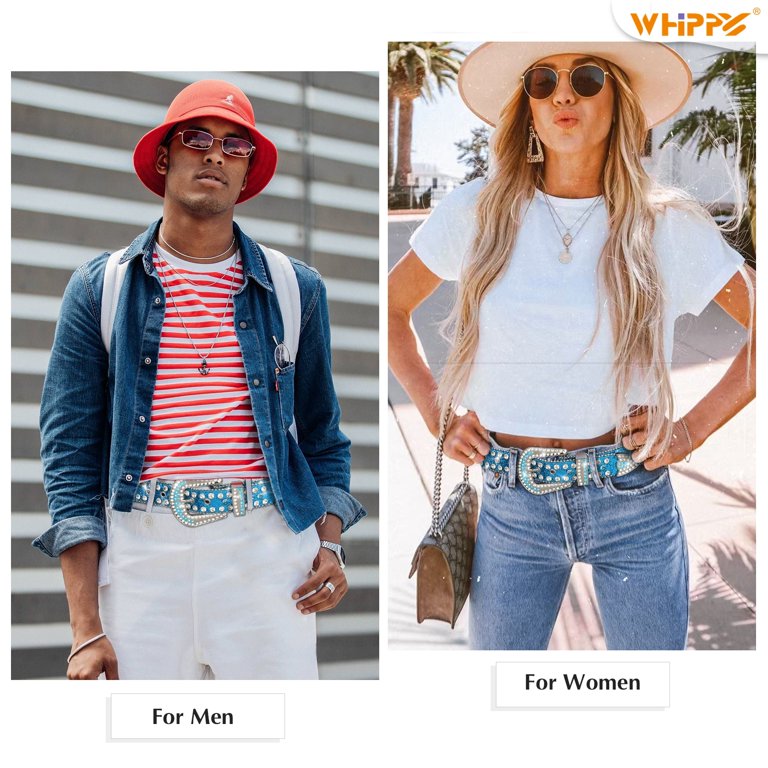 WHIPPY Rhinestone Studded Belt for Women Men, Western Cowgirl