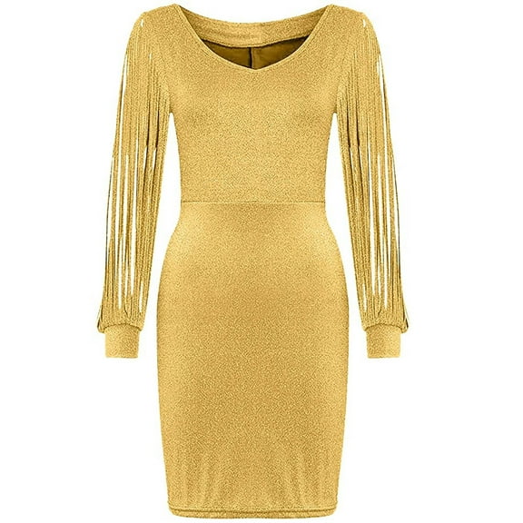 Fesfesfes Women Gowns Long Sleeve Dress Formal Gowns V Neck Sequin Party Office Gowns And Evening Dresses Plus Size $10