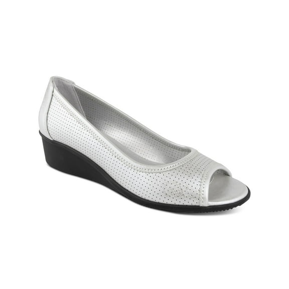 KAREN SCOTT Womens Silver Perforated Padded Yaritza Peep Toe Wedge Slip On Pumps Shoes 11 M