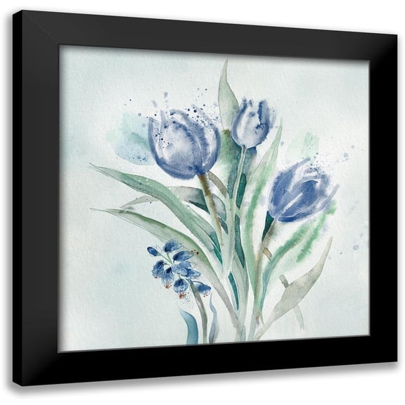 Knutsen, Conrad 12x12 Black Modern Framed Museum Art Print Titled - Blue Flower Wash