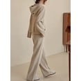 thumbnail image 3 of Knitted Hooded Long Sleeves Sweatshirt Two-Piece Pants Suit, Beige, Small, 3 of 5