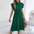 thumbnail image 4 of PNTUTB Women's Fashion Dress: Solid Color Casual Style Stand-Up Collar Flowy Sleeves Button-Down Front Waist-Cinched Comes with a Belt, 4 of 6