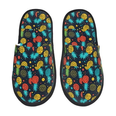 Balery Colorful Pineapple Slient Indoor Furry Fleece Comfort House Shoes Soft Non-Slip Home Shoes Cotton slippers House Slippers-- Large