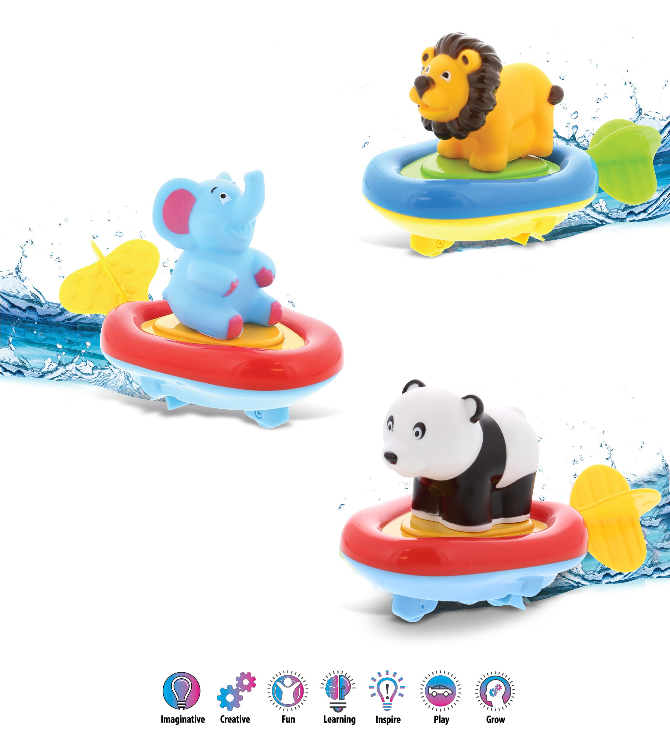 DolliBu Zoo Animal Boat Racers Bundle Set of 3 - 3-in-1 Bath Toy Pull & Go Floating  Water Racing, Floor Racing, & Finger Puppet for Pool, Bathtub & Outdoor -  Lion, Elephant,