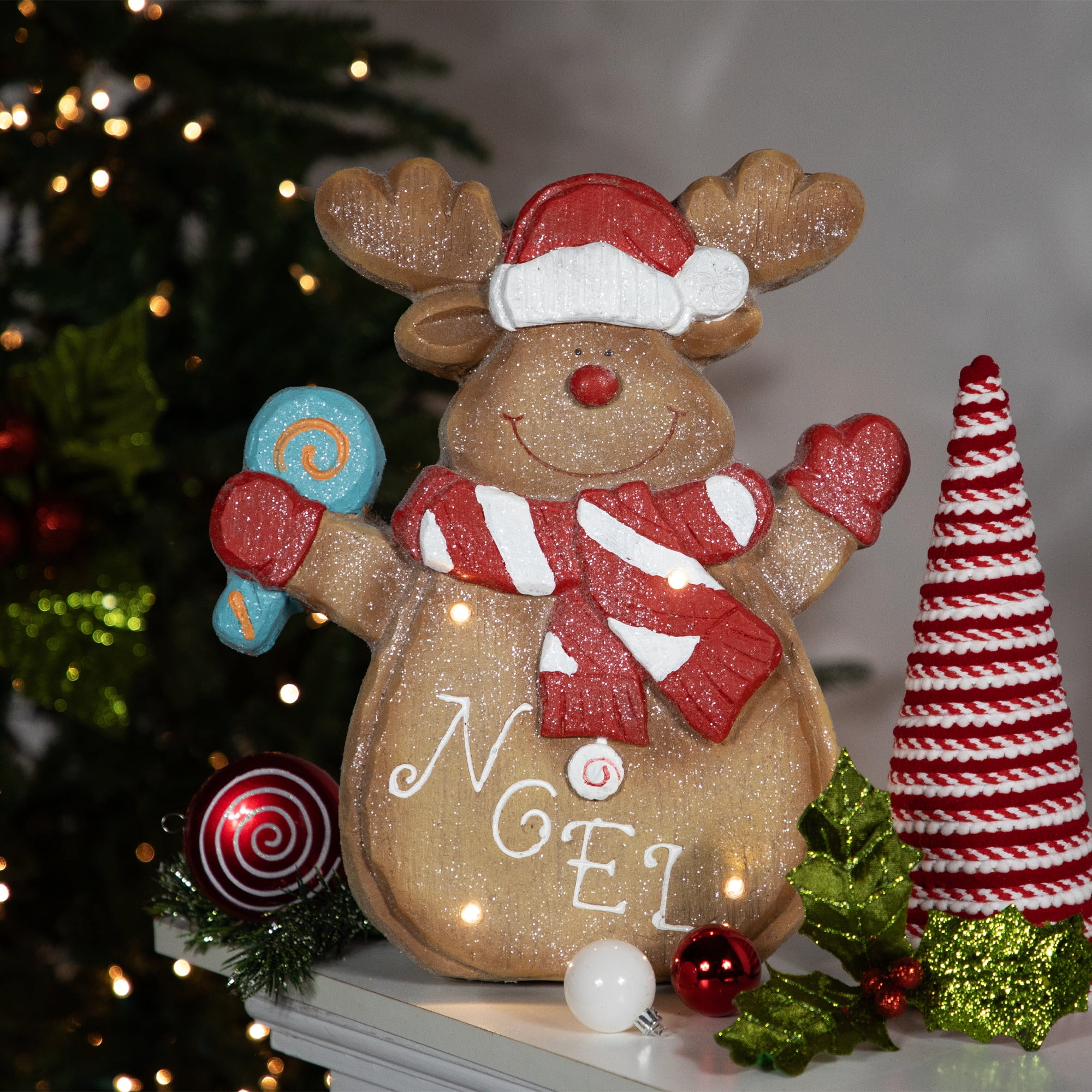 14" LED Lighted Gingerbread Reindeer "NOEL" Tabletop Christmas Figurine