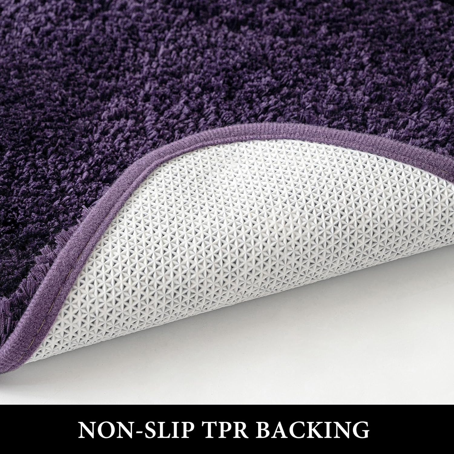 Bathroom Rug - Cute Absorbent Bath Mat Made of Thick Fluffy Microsiber for Bathroom Floor, Tub or Entryway, Non Slip Rubber Backside for Extra Safety, Machine Washable - Dark Purple, 16''x24''