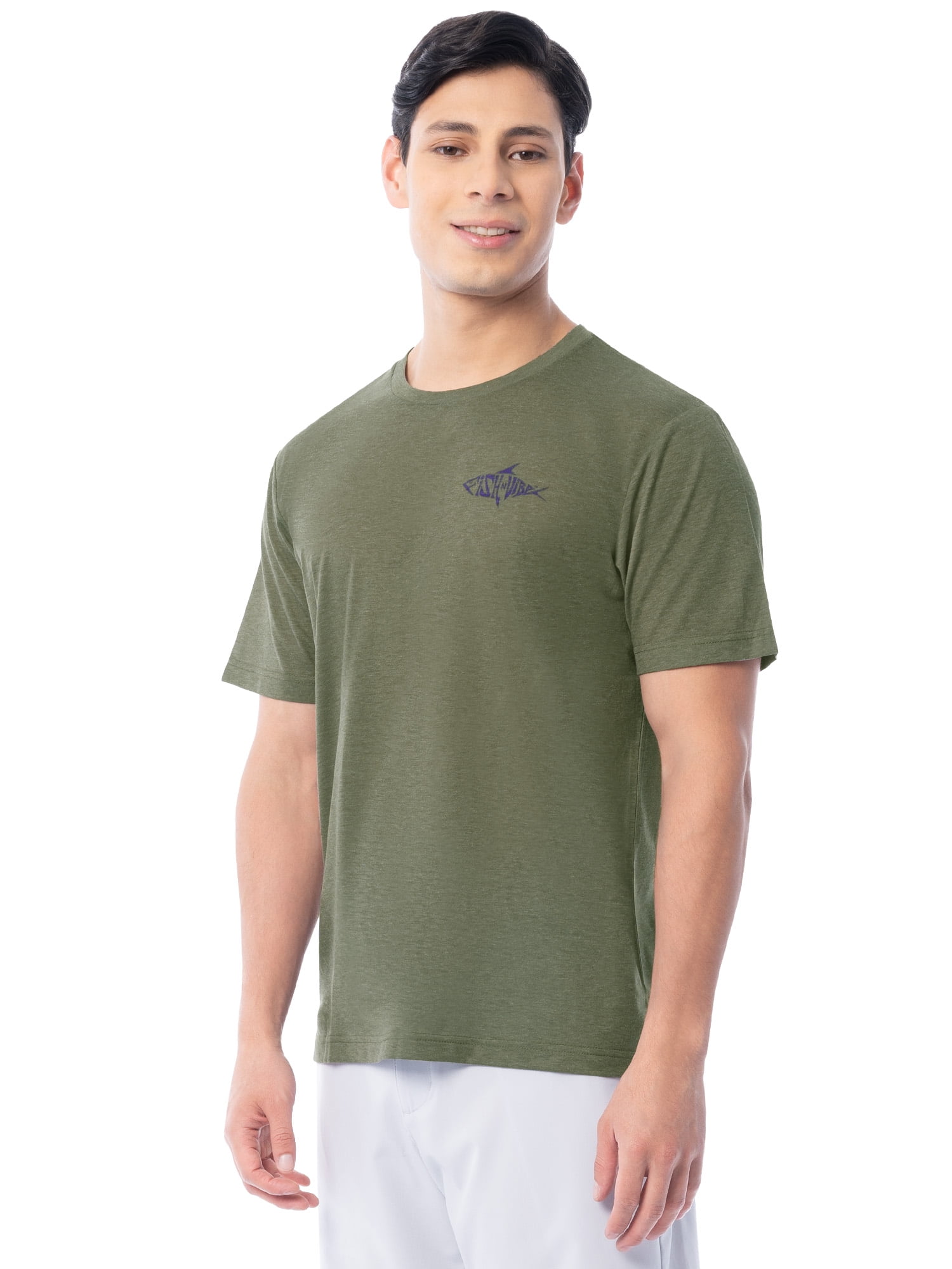 Fish N Vibe Men's Short Sleeve Fishing Performance Outdoor Graphic T-Shirt, Lichen Green, L