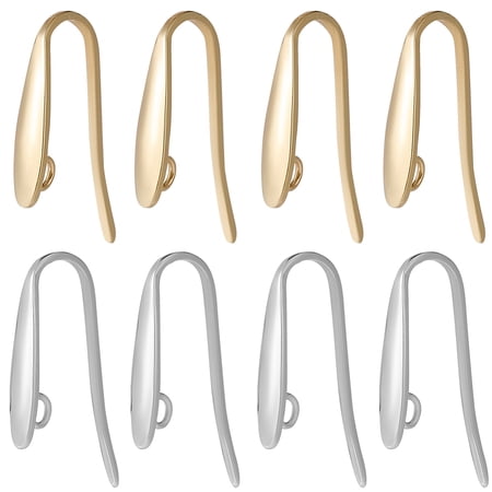 80Pcs Stainless Steel Earring Hooks Fish Hook Ear Wires Golden Silver Metal Wide French Earrings Fishing Hook Wire Findings DIY with Vertical Loop