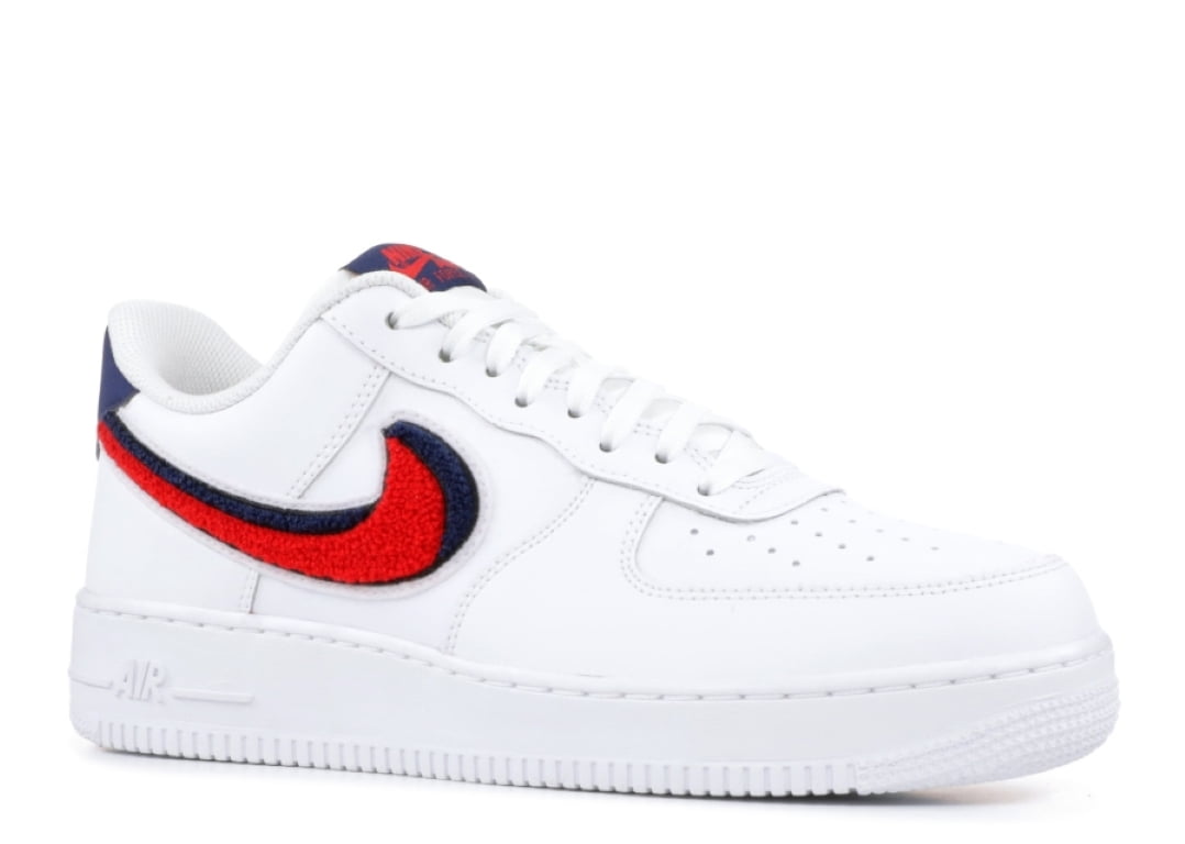 air force 1 with red and blue swoosh
