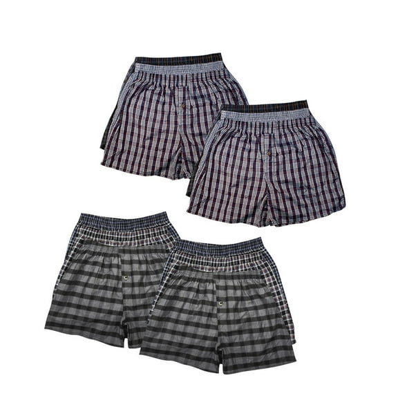 12 Pack Men's Cotton Blend Boxer Shorts Random Mixed Color Pack Woven Relaxed Fit Boxers for Men Soft Breathable Mens Underwear with Button Fly Pouch Elastic Waist Comfortable Fabric Menswear