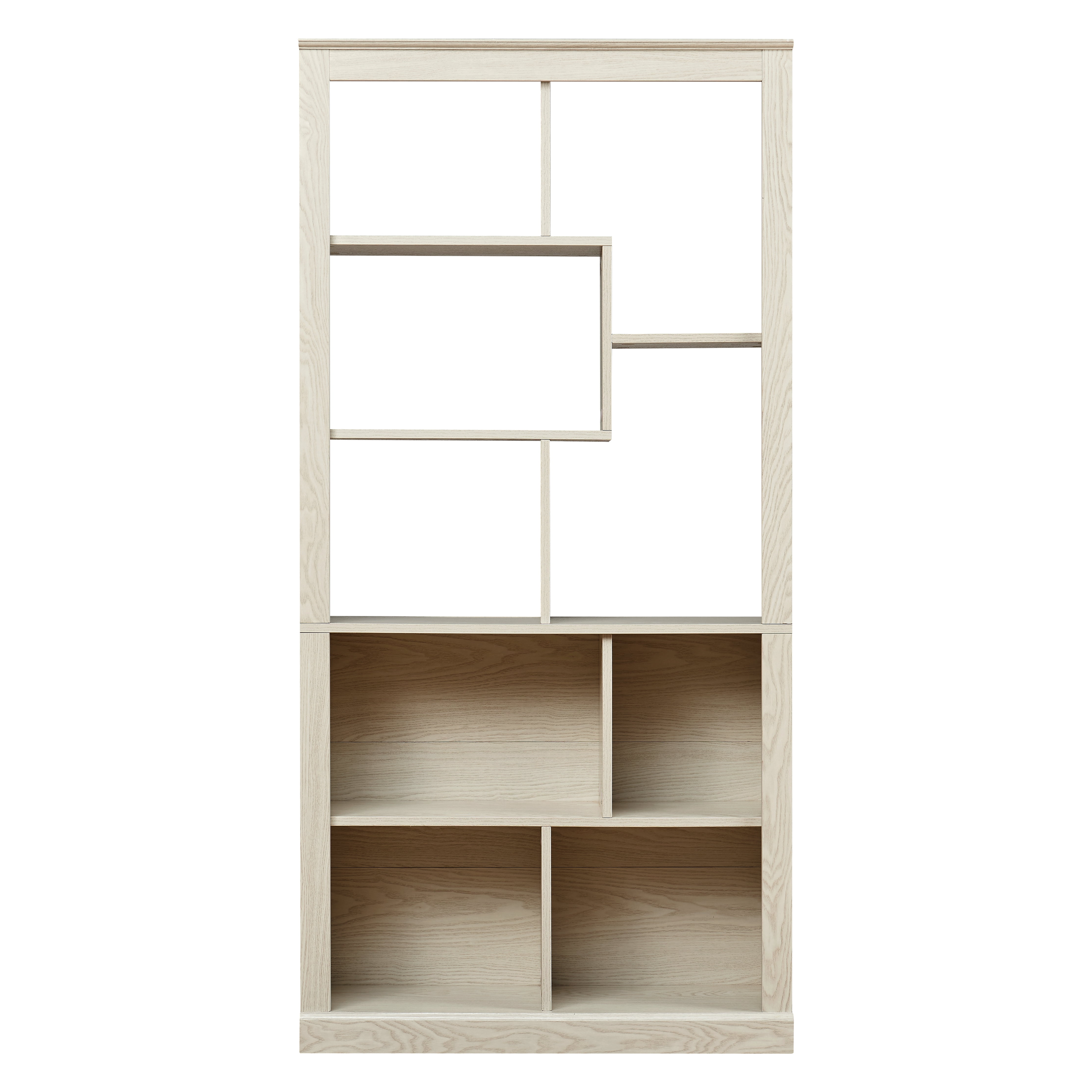 Free Combination Wood Open Bookshelf, Multi Space Display Storage Cabinet, Freestanding Bookcase with Anti-Tip Straps, Classified Storage Organizer for Living Room Bedroom Home Office