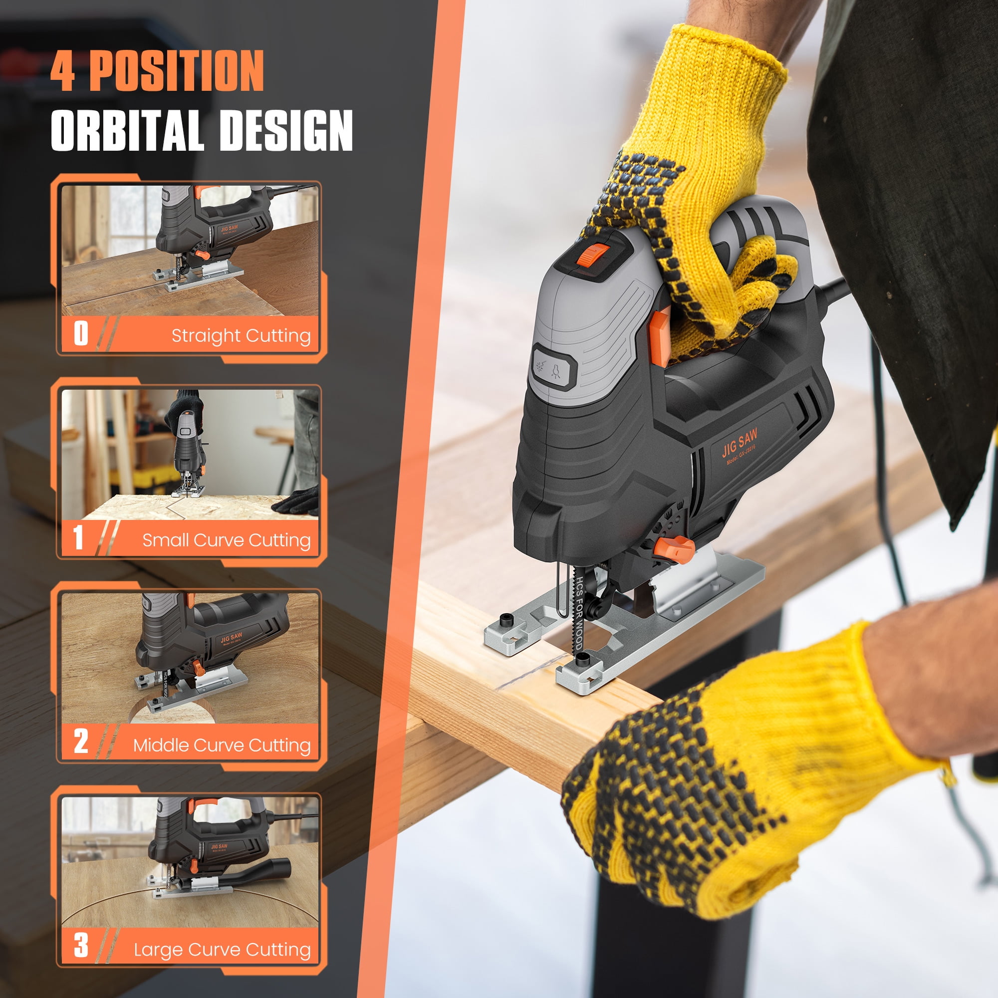 ENGINDOT 800W 120V,6.7A 6 Variable Speed Jigsaw,4 Orbital Power Saw with Laser&LED Light&6 Blades for Wood/Steel/PVC Cutting