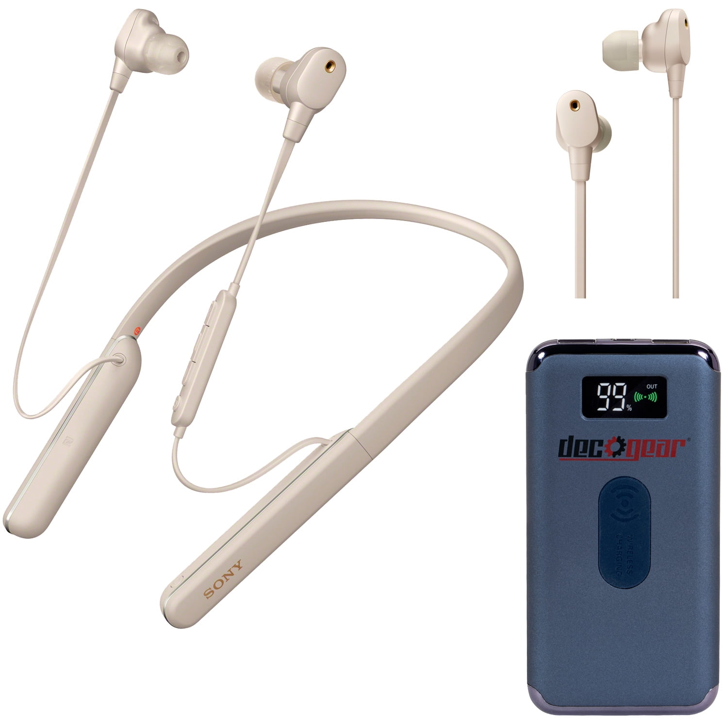 Sony WI-1000XM2/S Wireless In-Ear Headphones (Silver) w/ Deco Gear Power  Bank Bundle
