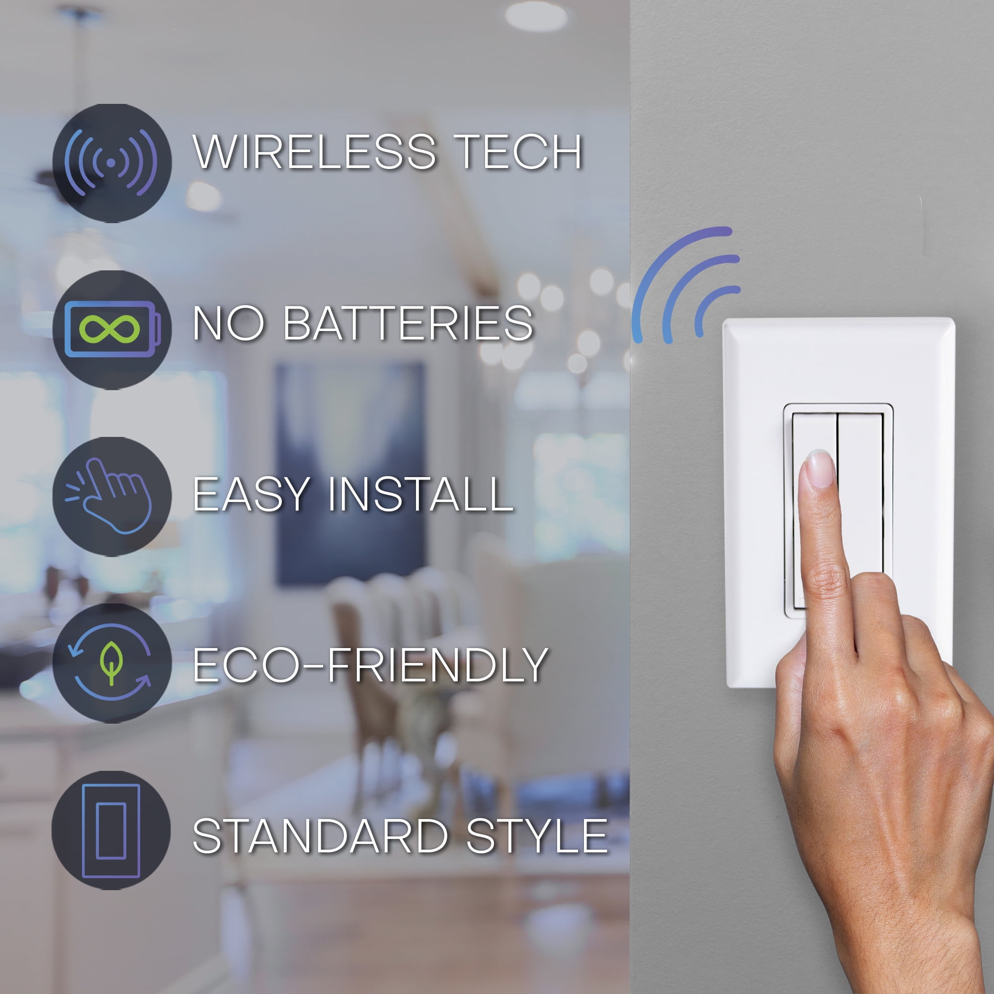 RunLessWire Fan & Light On/Off Wireless Battery-Free Remote Light Switch Kit 150ft Range – Brown