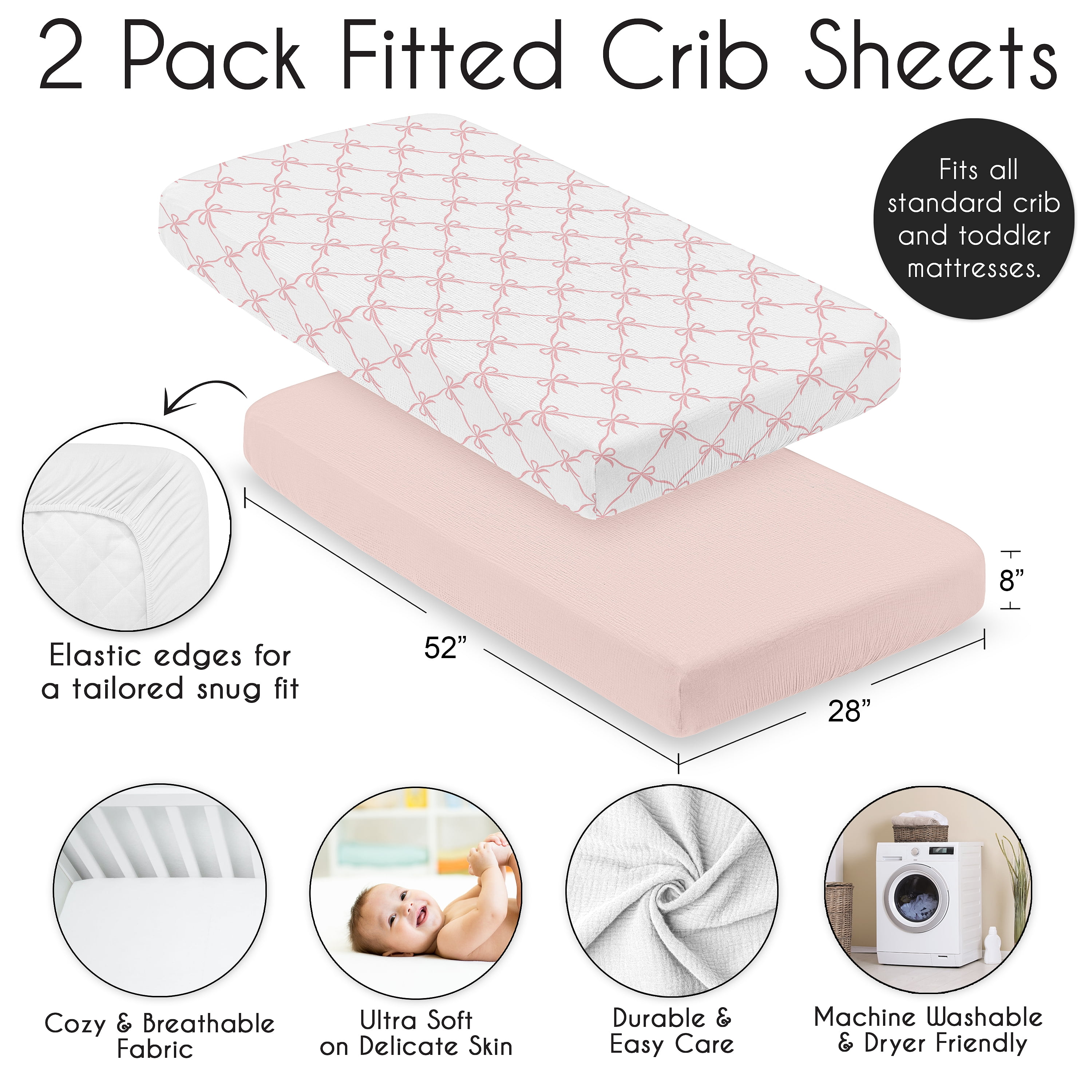 Sweet Jojo Designs Ballerina and Ballet Bows Girl 100% Cotton Muslin Fitted Crib Sheets Set 2 Piece
