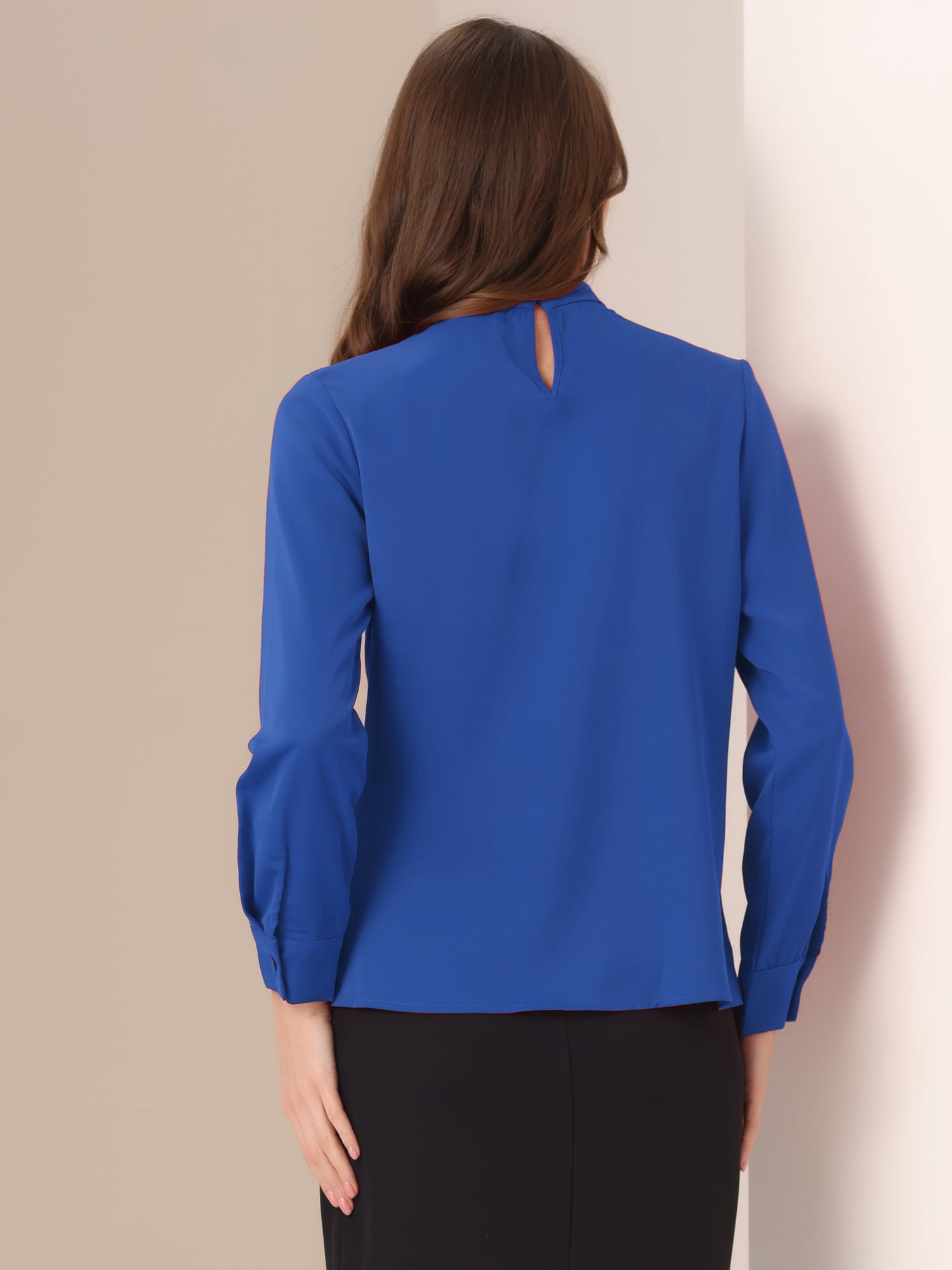 DARING DIVA Women's Tops Stand Collar Long Sleeve Business Shirt L Royal Blue