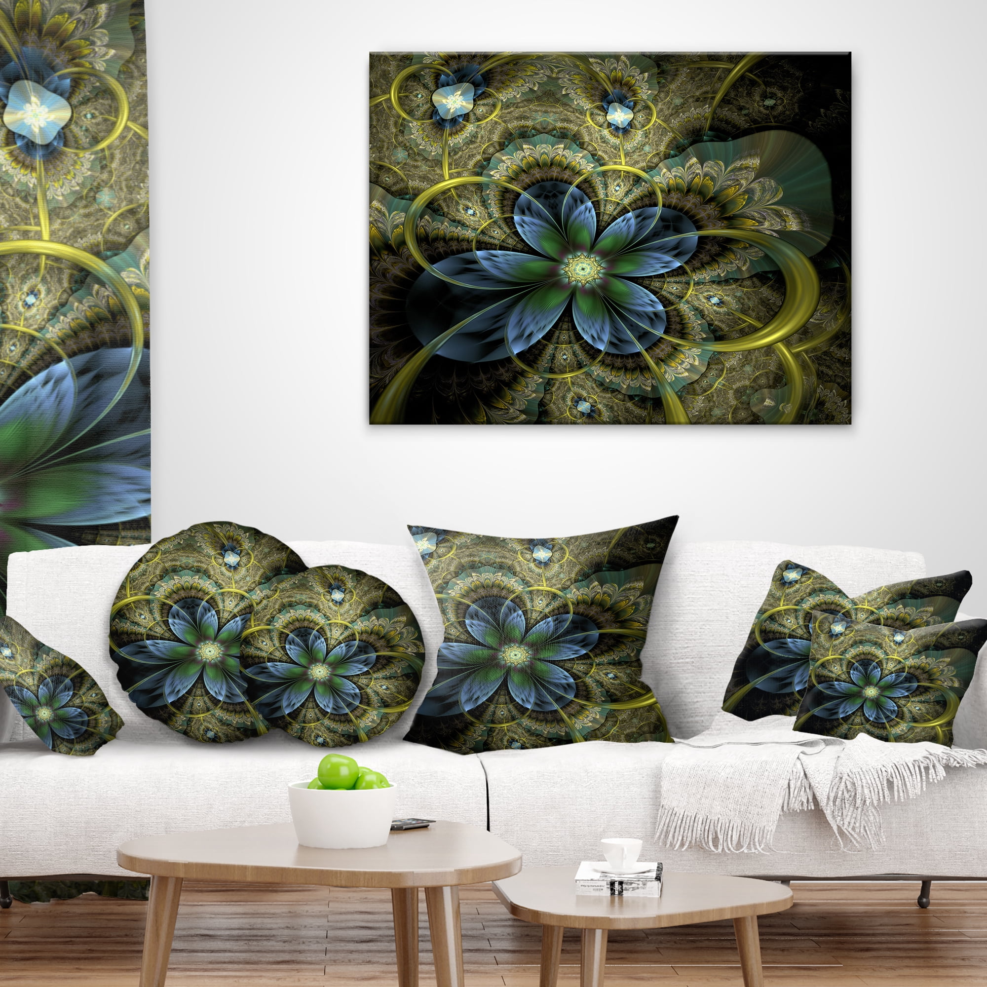 Designart Light Fractal Flower and Butterfly - Floral Throw Pillow - 16x16