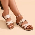 thumbnail image 2 of Xucatan Women's Square Toe Sandals, Belt Buckle Crisscross Strap Flat Slides, Breathable Faux Leather Open Toe Slippers, Versatile Summer Beach Footwear Gift, 2 of 9