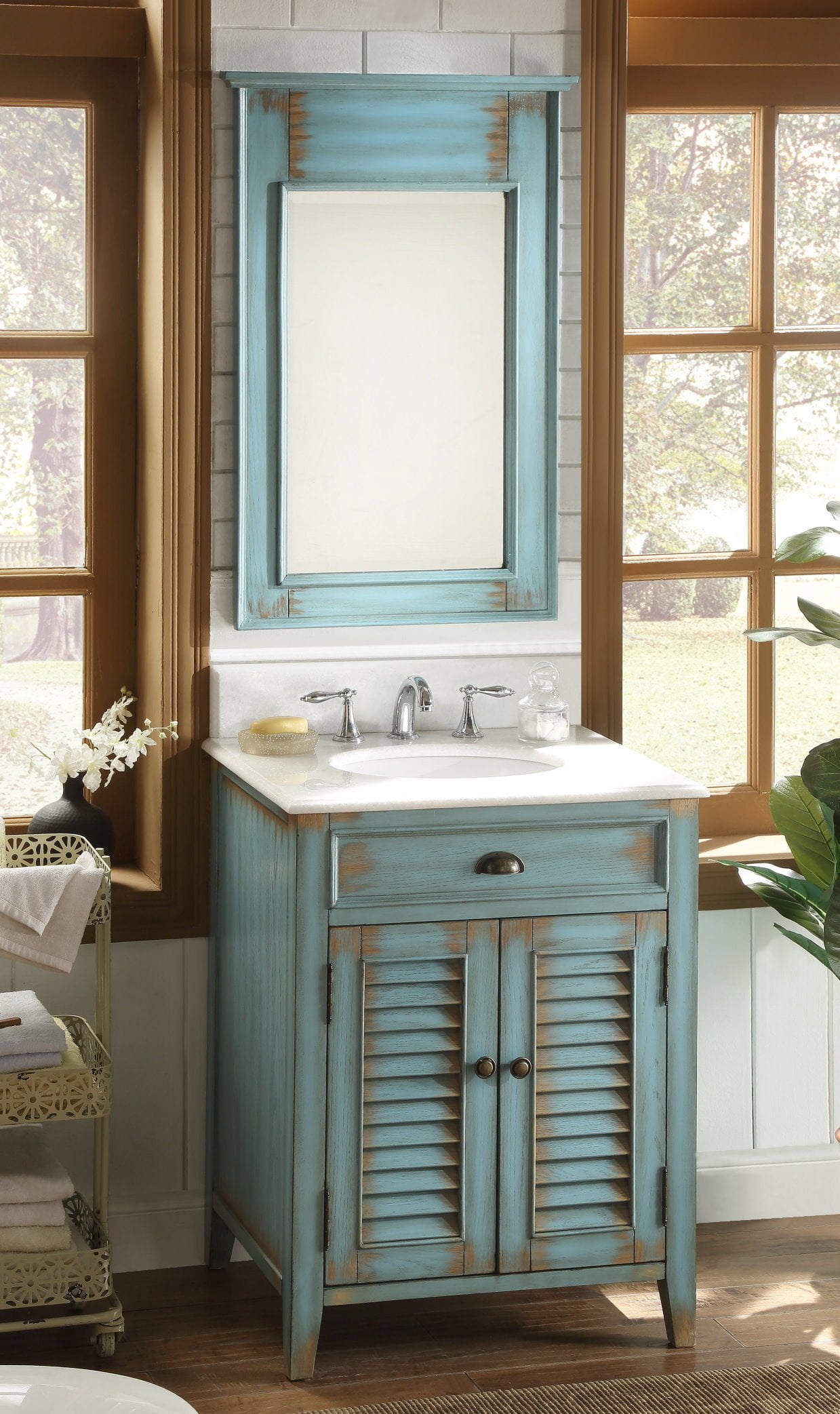 26" Benton Collection Distressed Blue Rustic Bathroom Vanity with