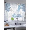 thumbnail image 5 of Sheer Curtains 45 Inch Length 2 Panels Set for Kitchen, Navy Blue Coastal Semi Sheer Curtains for Windows, Coral Jellyfish Nautical Voile Window Treatments Rod Pocket Curtain, 5 of 7