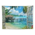 thumbnail image 5 of Creowell  Ocean Beach Tapestry, Summer Blue Sea Window Tapestry Wall Hanging for Bedroom Aesthetic, Nature Beachy Palm Tree Landscape Tapestries Poster Blanket College Dorm Home Decor 40x60inch, 5 of 6