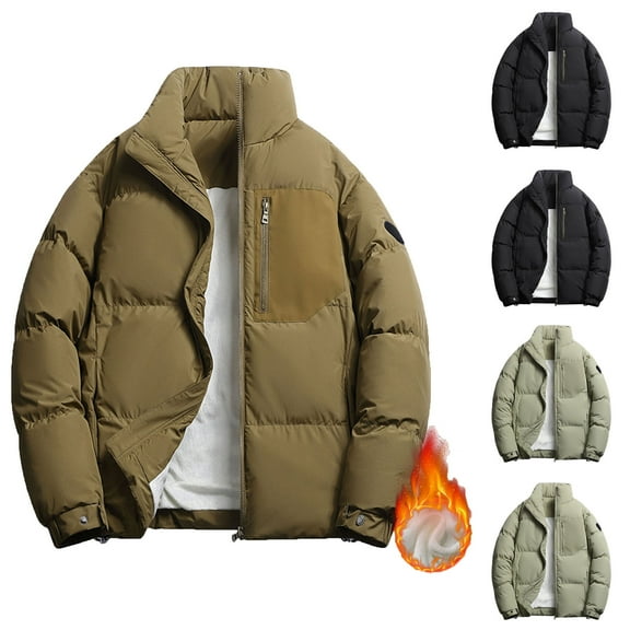 Puffer Jackets for Men Plus Size Mens Jackets Men's Solid Color Long Sleeved Stand Up Collar Zipper Cardigan Warm Jacket, M-4XL