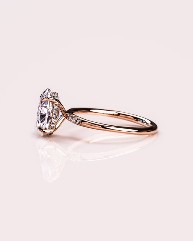 Cora Jewellery 1.5CT Delicate Oval Moissanite Hidden Halo Engagement Ring For Women, 14K Rose Gold